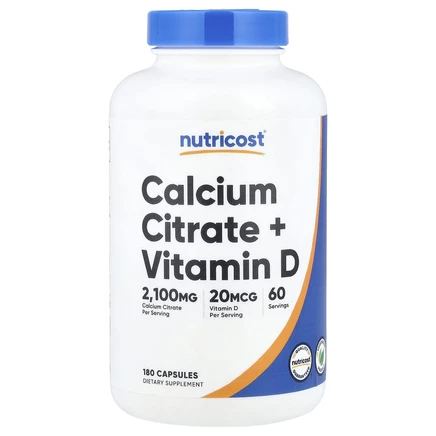 Nutricost, цитрат кальция и витамин D, 180 капсул