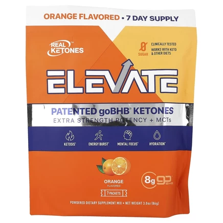 Real Ketones, Elevate, апельсин, 7 пакетиков, 12,3 г (0,43 унции) каждый