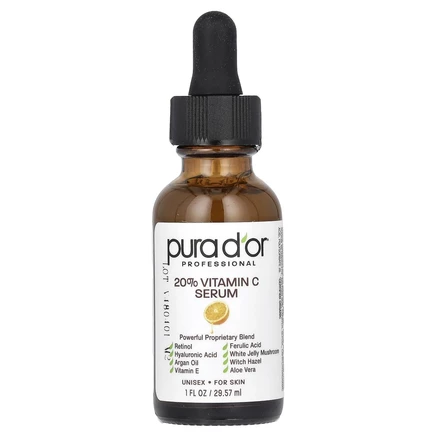 Pura D'or, профессиональная сыворотка с 20% витамином C, 29,57 мл (1 жидк. унция)