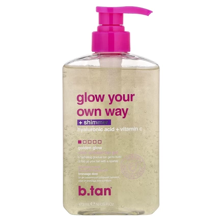 b.tan, Glow Your Own Way + Shmer, чистый гель для постепенного загара, золотистое сияние, 473 мл (16 жидк. унций)