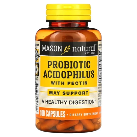 Mason Natural, пробиотик с ацидофильными лактобактериями Acidophilus с пектином, 100 капсул