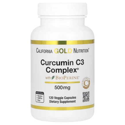 California Gold Nutrition, Curcumin C3 Complex с экстрактом BioPerine, 500 мг, 120 растительных капсул