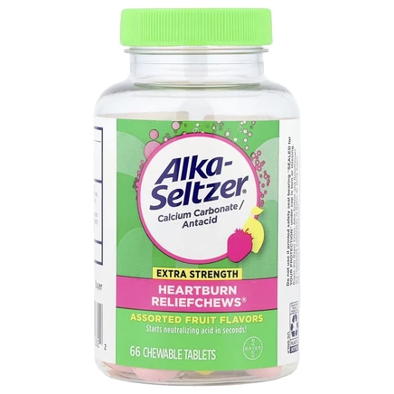 Alka-Seltzer, Жевательные таблетки для облегчения изжоги, с повышенной силой действия, фруктовое ассорти, 66 жевательных таблеток