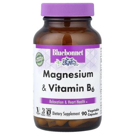 Bluebonnet Nutrition, магний и витамин B6, 90 вегетарианских капсул