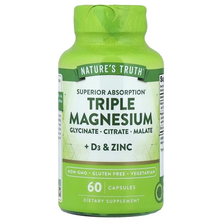 Nature's Truth, Тройной магний + D3 и цинк, 60 капсул