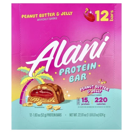 Alani Nu, протеиновый батончик, арахисовая паста и желе, 12 батончиков по 52 г (1,83 унции)