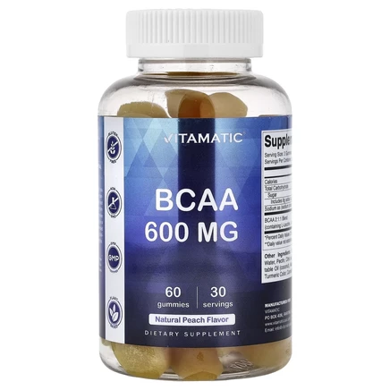 Vitamatic, BCAA, натуральный персик, 600 мг, 60 жевательных мармеладок (300 мг в 1 жевательной таблетке)