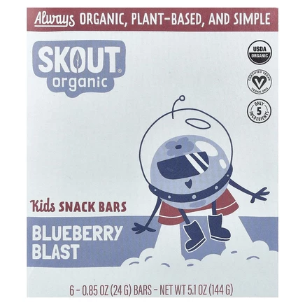 Skout Organic, детские батончики-снеки, со вкусом голубики, 6 батончиков по 24 г (0,85 унции)