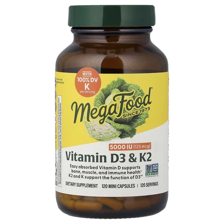 MegaFood, витамин D3 с витаминами K и K2, 120 мини-капсул