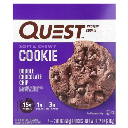 Quest Nutrition, Протеиновое печенье, двойная шоколадная крошка, 4 пакетика, 59 г (2,08 унции)