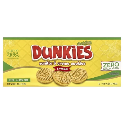 ChocZero, Golden Dunkies, печенье с ванилью и кремом, со вкусом лимона, 12 пакетиков по 21 г (0,75 унции)