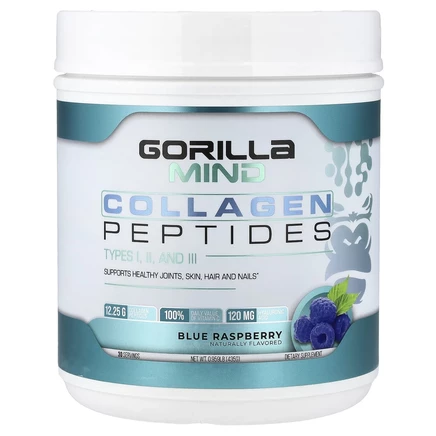 Gorilla Mind, пептиды коллагена, со вкусом голубой малины, 435 г (0,959 фунта)