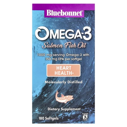 Bluebonnet Nutrition, Натуральный омега-3 жир лосося, 1000 мг, 180 мягких капсул