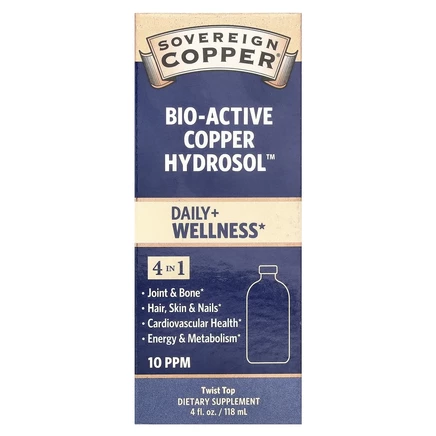 Sovereign Silver, Bio-Active Copper Hydrosol, гидрозоль меди, 10 част./млн, 118 мл (4 жидк. унции)