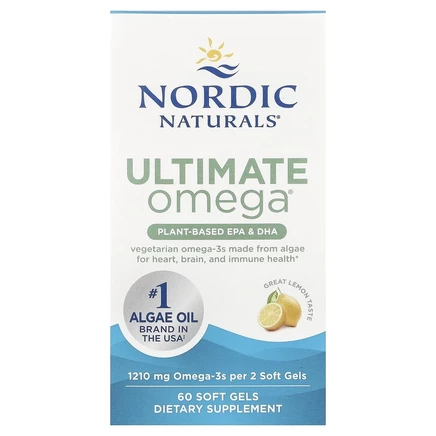 Nordic Naturals, Ultimate Omega®, растительные ЭПК и ДГК, со вкусом лимона, 60 капсул (605 мг в 1 капсуле)