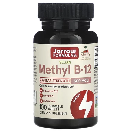 Jarrow Formulas, метил B-12, вишневый вкус, 500 мкг, 100 жевательных леденцов