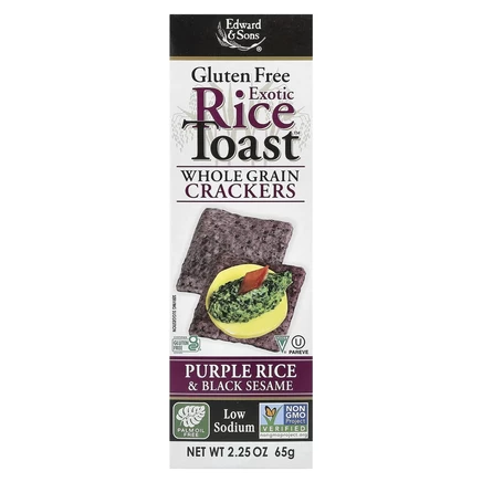 Edward & Sons, Exotic Rice Toast, цельнозерновые крекеры, фиолетовый рис и черный кунжут, 65 г (2,25 унции)
