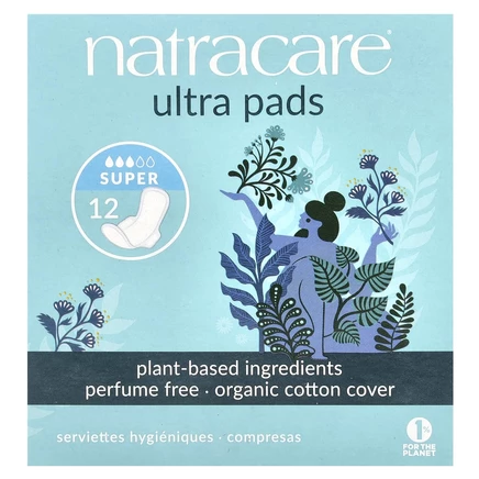 Natracare, Ultra, прокладки , поверхность из органического хлопка, супер, 12 штук