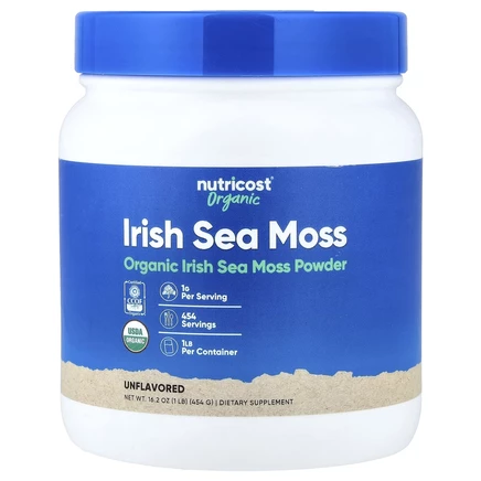 Nutricost, Порошок органического ирландского морского мха, без добавок, 454 г (16 унций)