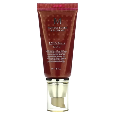 Missha, M Perfect Cover, BB-крем, SPF 42 PA+++, оттенок 21 светло-бежевый, 50 мл (1,7 унции)