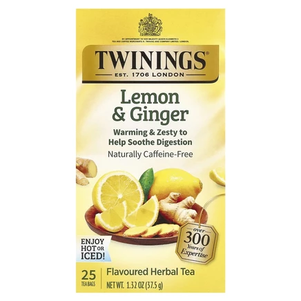 Twinings, травяной чай, без кофеина, лимон и имбирь, 25 пакетиков, 1,32 унции (37,5 г)