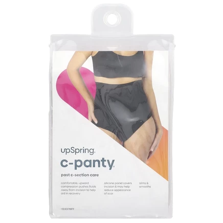 UpSpring, C-Panty®, уход после кесарева сечения, с силиконовой вставкой, высокая талия, 1X / 2X, черный, 1 шт.