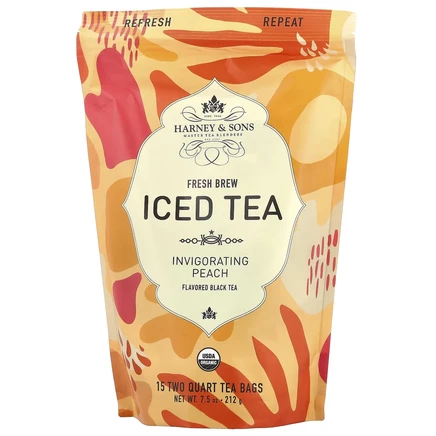 Harney & Sons, Fresh Brew Iced Tea, черный чай, бодрящий персик, 15 чайных пакетиков, 212 г (7,5 унции)
