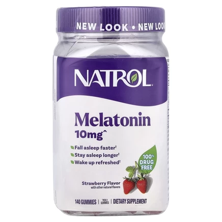 Natrol, мелатонин, для хорошего сна, со вкусом клубники, 10 мг, 140 жевательных таблеток (5 мг в 1 таблетке)