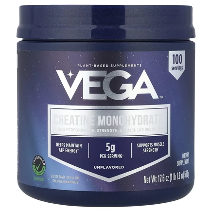 Vega, моногидрат креатина, без добавок, 500 г (1 фунт, 1,6 унции)