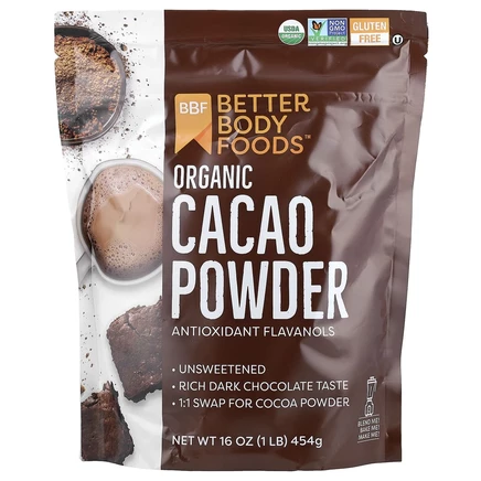 BetterBody Foods, Органический порошок какао, 454 г (1 фунт)