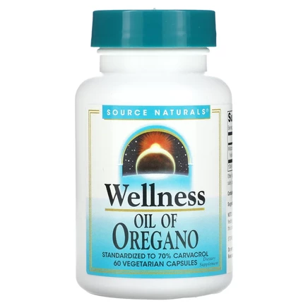 Source Naturals, Wellness, масло орегано, 60 вегетарианских капсул