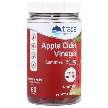 Trace Minerals ®, Жевательные мармеладки с яблочным уксусом, со вкусом клубники и дыни, 500 мг, 60 жевательных таблеток