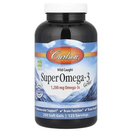 Carlson, Super Omega-3 Gems, высокоэффективные омега-3 кислоты из рыбы дикого улова, 1200 мг, 250 капсул (600 мг в 1 капсуле)