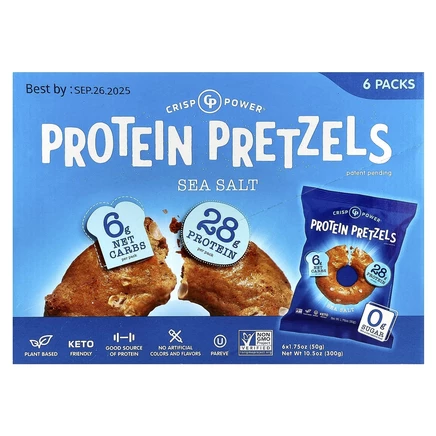 Crisp Power, Протеиновые крендели, морская соль, 6 пакетиков по 50 г (1,75 унции)