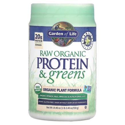 Garden of Life, RAW Protein & Greens, формула с органическими растениями, ваниль, 550 г (19,40 унции)