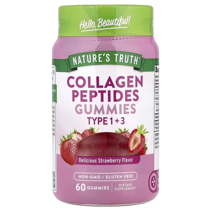Nature's Truth, Beauty Collagen, жевательные мармеладки с коллагеном, типы 1 и 3, натуральная клубника, 60 жевательных таблеток