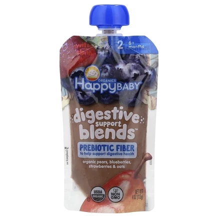 Happy Family Organics, Happy Baby®, смесь для поддержки пищеварения™, для детей от 6 месяцев, органические груши, голубика, клубника и овес, 113 г (4 унции)