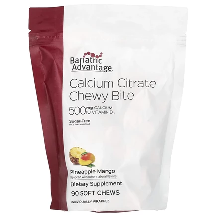 Bariatric Advantage, Chewy Bite, цитрат кальция, без сахара, ананас и манго, 90 жевательных таблеток