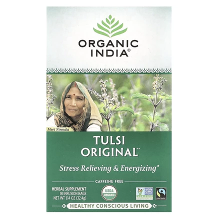 Organic India, Чай с туласи, оригинальный, без кофеина, 18 пакетиков, 32,4 г (1,14 унции)