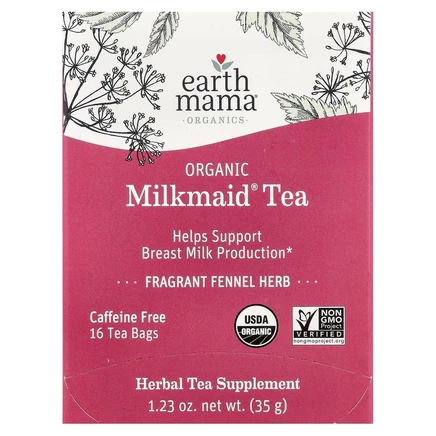 Earth Mama, Organic Milkmaid® Tea, без кофеина, 16 чайных пакетиков, 35 г (1,23 унции)