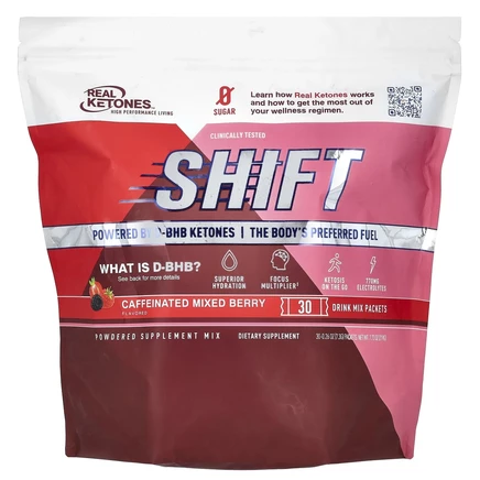 Real Ketones, Shift, ягодное ассорти с кофеином, 30 пакетиков по 7,3 г (0,26 унции) каждый