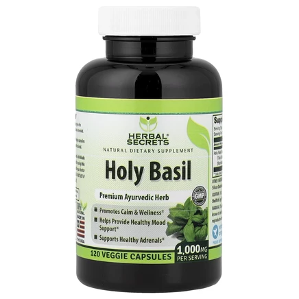 Herbal Secrets, базилик священный, 1000 мг, 120 растительных капсул (500 мг в 1 капсуле)