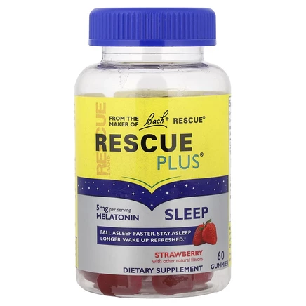 Bach, Rescue Plus, жевательные таблетки для сна, со вкусом клубники, 5 мг, 60 жевательных таблеток (2,5 мг в 1 жевательной таблетке)