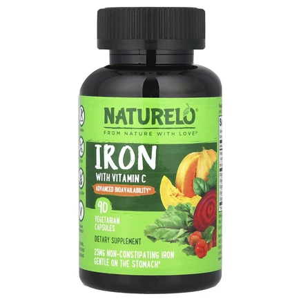 NATURELO, железо с витамином C, 90 вегетарианских капсул