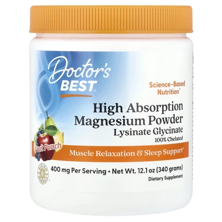 Doctor's Best, Порошок магния с высокой абсорбцией, фруктовый пунш, 340 г (12,1 унции)