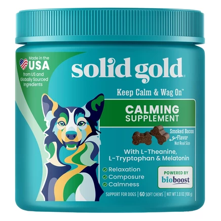 Solid Gold, Keep Calm & Wag On ™, успокаивающая добавка для собак, с копченым беконом, 60 жевательных таблеток, 108 г (3,8 унции)