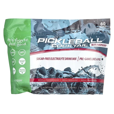 Jigsaw Health, Pickleball Cocktail®, смесь для приготовления напитков с электролитами без сахара, голубая малина, 60 пакетиков по 5,6 г