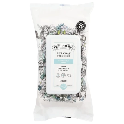 Poo-Pourri, Pet-Pourri™, салфетки для освежения шерсти питомцев, Pawsitively Fresh, 50 шт.