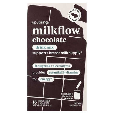 UpSpring, Milkflow®, смесь для приготовления напитка, с шоколадным вкусом, 16 порционных пакетиков по 15 г (0,53 унции)