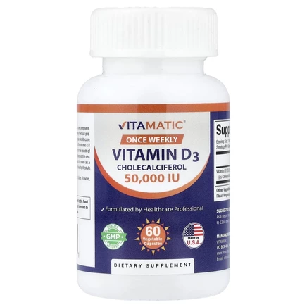 Vitamatic, Витамин D3, 50 000 МЕ, 60 растительных капсул